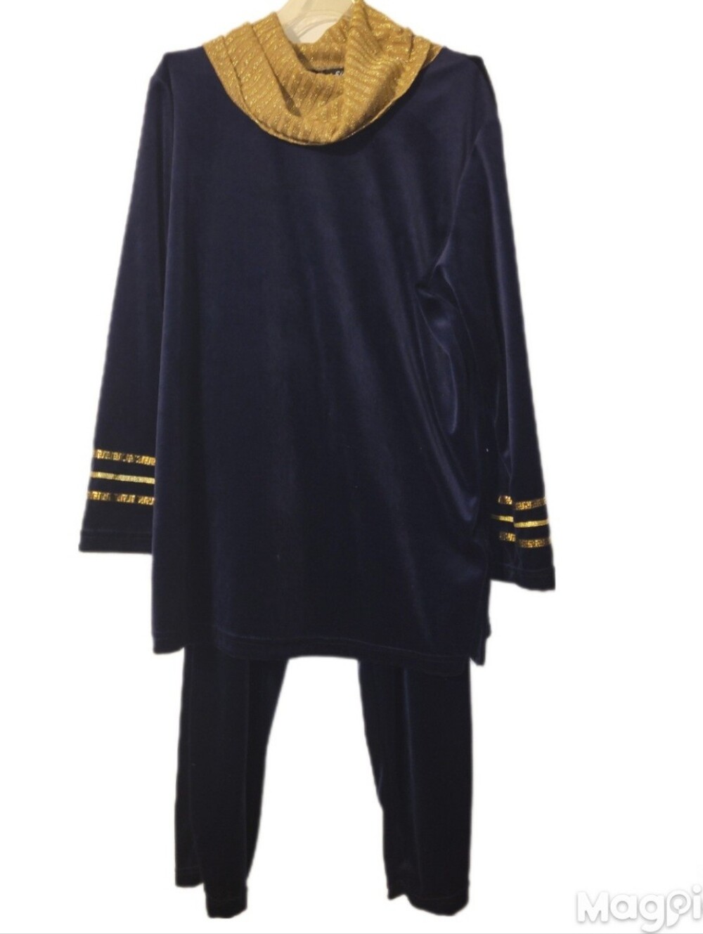 Vintage Silver Threads Blue Velvet Gold Embroidered Pants Set Size Med ...